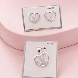 Juego de corazón con rosa de dije para cadena y aretes