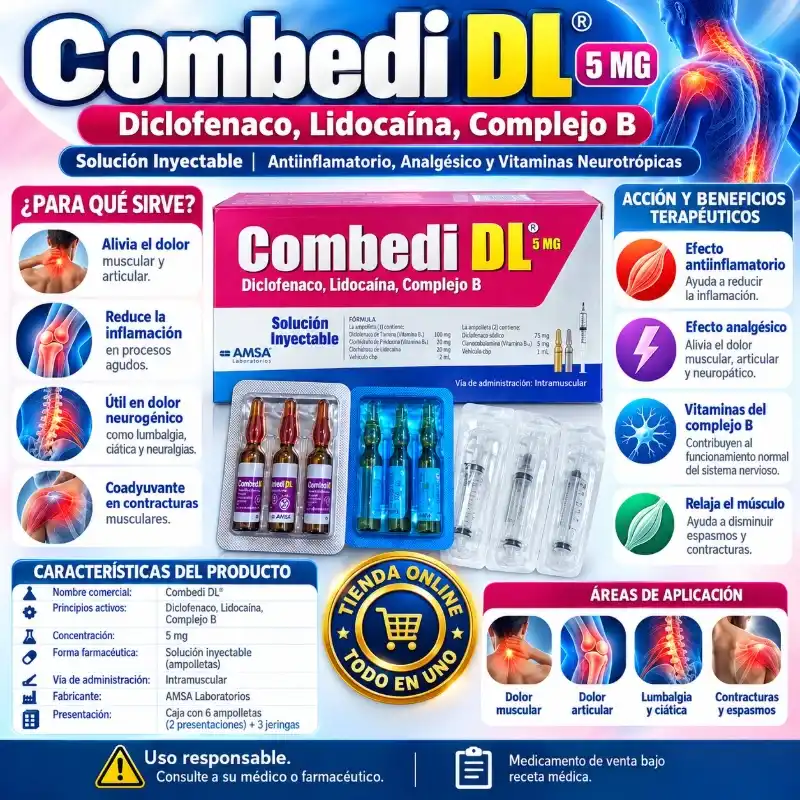 COMBEDI DL 5MG (DICLOFENACO, LIDOCAINA,COMPLEJO B)(VENCE 2/28)