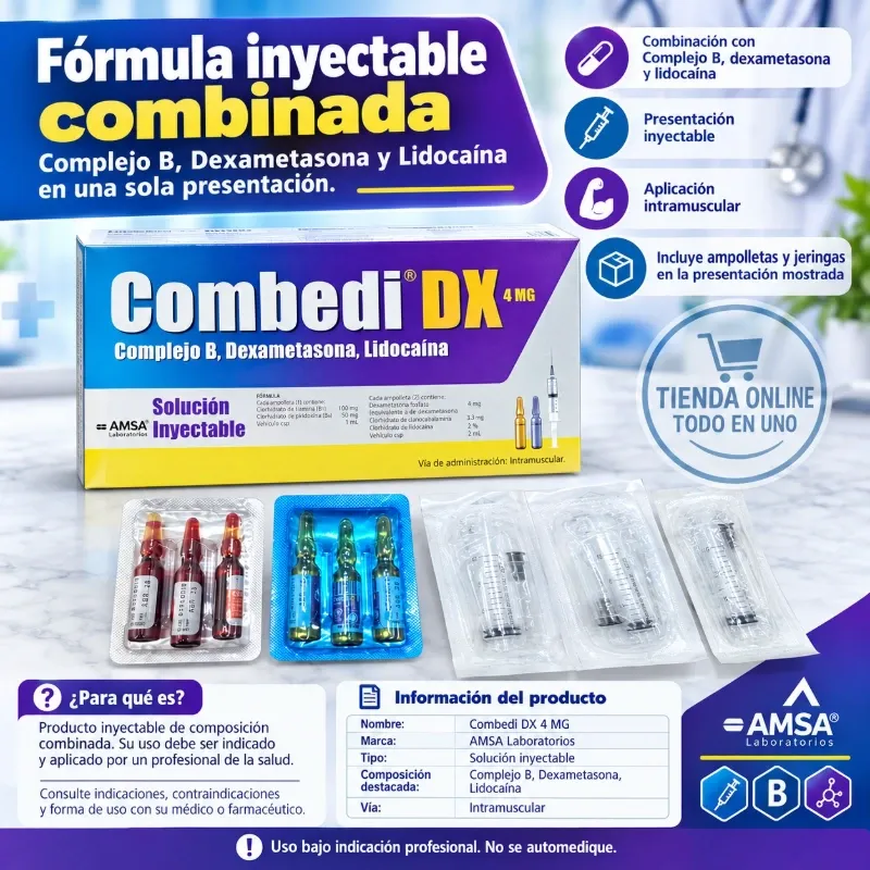 COMBEDI DX 4MG (3 DOSIS) (COMPLEJO B,DEXAMETASONA Y LIDOCAINA) (VENCE 4/28)