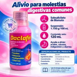 DACLAFIN (PEPTOBISMOL)(120ml)(Diarrea,Nauseas,Indigestion,acidez estomacal,malestar estomacal)(VENCE 9-27)