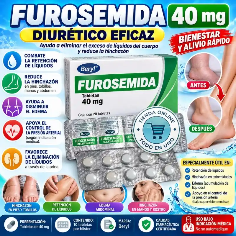 FUROSEMIDA 40MG 10 TB VENCE (12/2028)