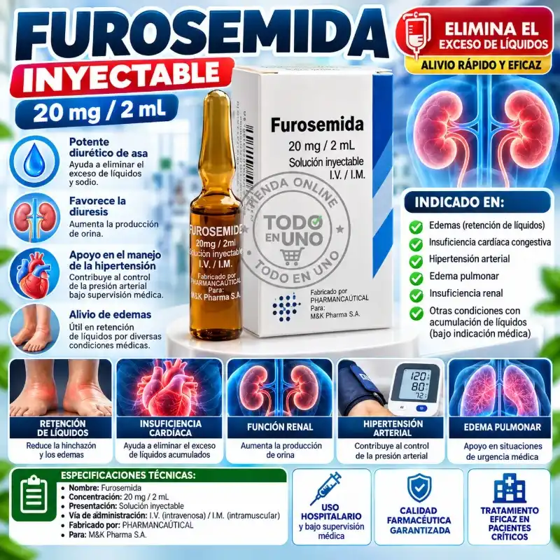 FUROSEMIDA INYECTAVLE 20mg 2ml VENCE( 2/2027))