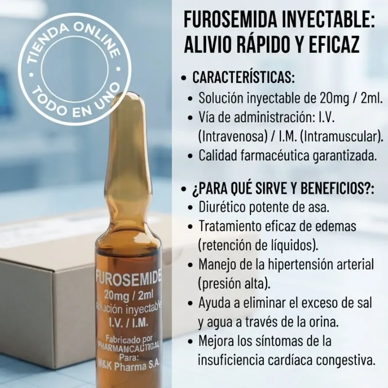 FUROSEMIDA INYECTAVLE 20mg 2ml VENCE( 2/2027))