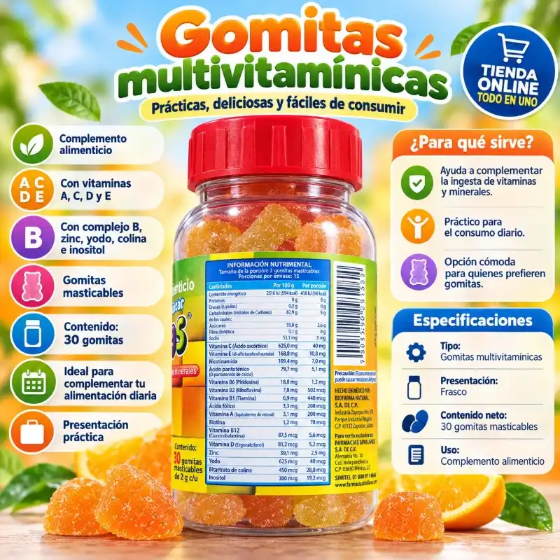 SUPER MULVITAMINAS INFANTILES DE 3 A 5 AÑOS ,60 GOMITAS (VENCE 06/28)