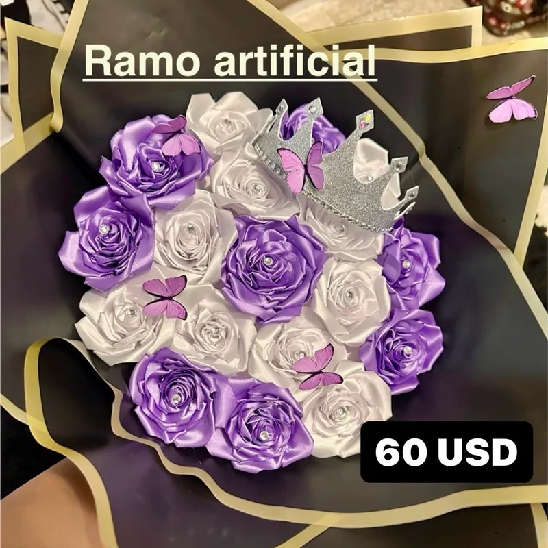 Ramo artificial morado y blanco 