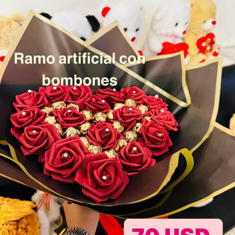 Ramo artificial rojo con bombones 