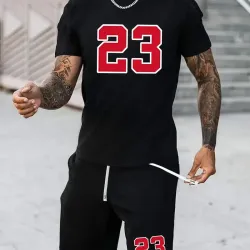 Camiseta de manga corta con cuello redondo estampada con el número "23" para hombres