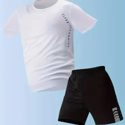 Conjunto de 2 piezas para hombre, camiseta de manga corta deportiva 