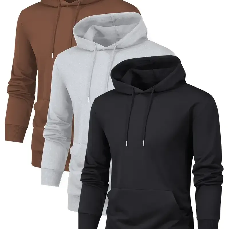  Sudadera con capucha de manga larga sólida para hombre