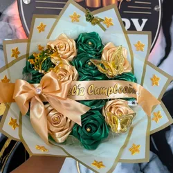 Ramo de rosas súper lindo en verde y dorado