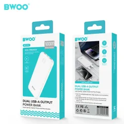 BWOO Power Bank 10000mAh Fast Charging BO‑P31 con Pantalla LED y Salidas Type‑C + 2×USB
