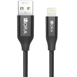 Cable lightning 2.4A Trenzado negro, 1 metro – CAB250 – 1HORA
