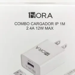 Combo cargador lightning 2.4A 1HORA GAR143