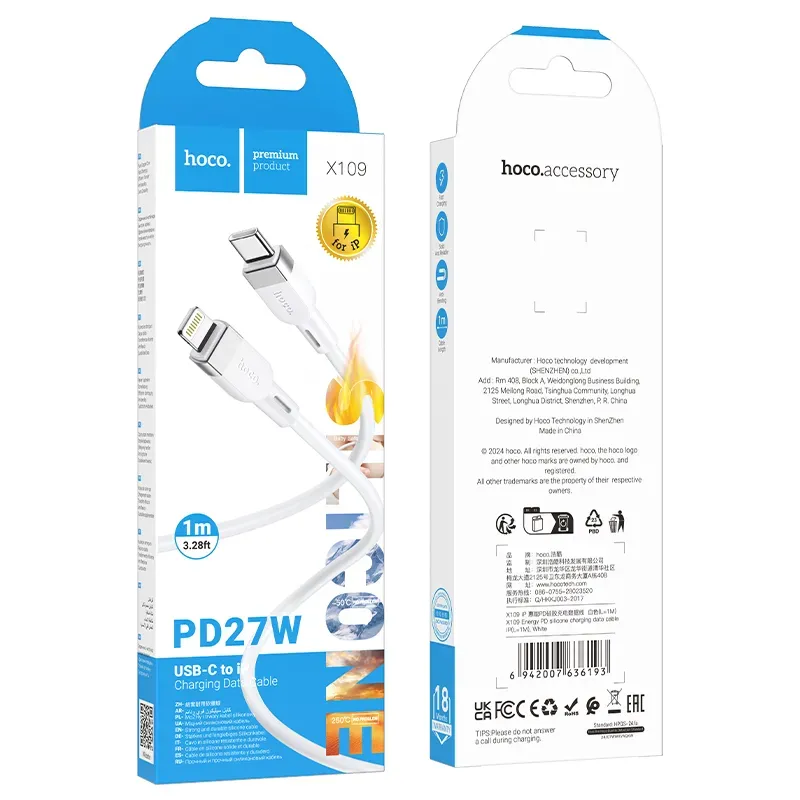 Hoco – Cable X109 Energy Lightning – Carga Rápida PD 27W para iPhone