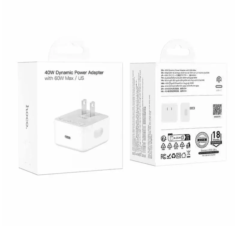 Hoco – Cargador C161 Speed PD 40W de Un Puerto USB-C (US)