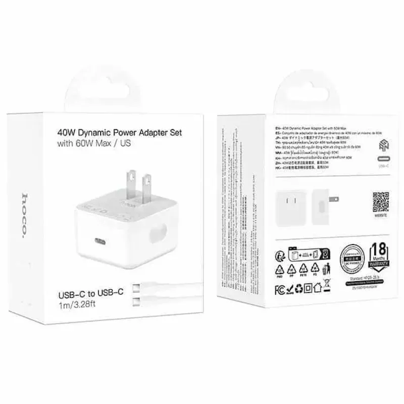 Hoco – Cargador C161 Speed PD 40W USB-C con Cable Tipo-C a Tipo-C (US)