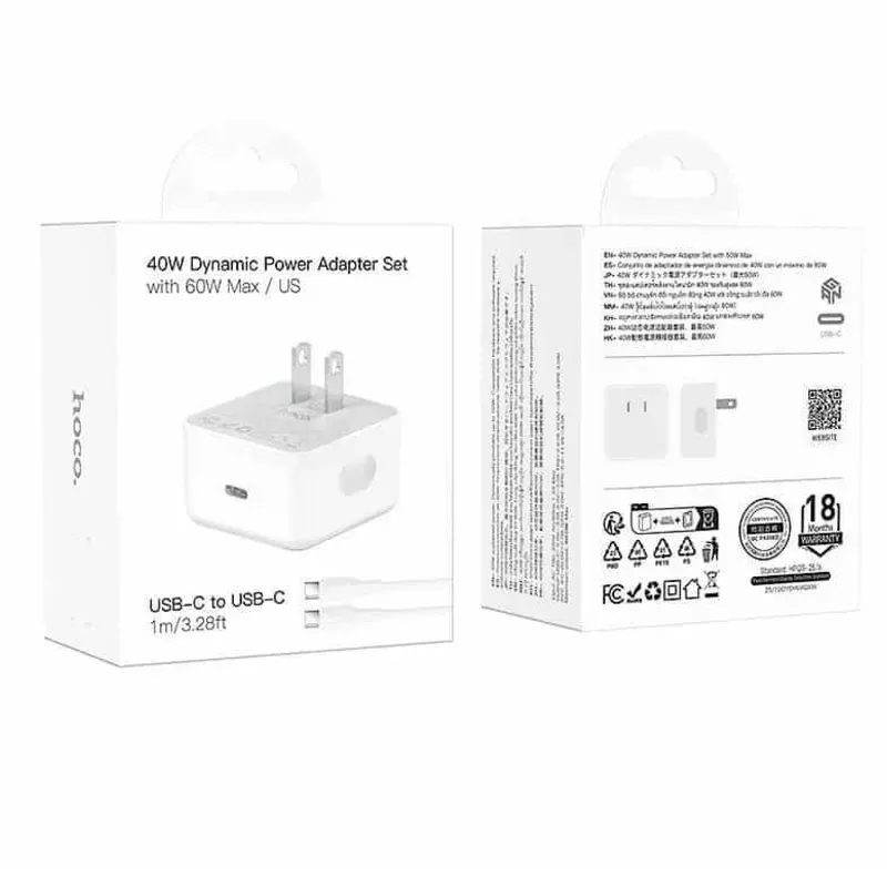 Hoco – Cargador C161 Speed PD 40W USB-C con Cable Tipo-C a Tipo-C (US)