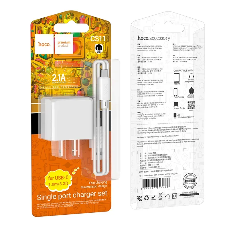 Hoco – Set de Cargador CS11 Ocean ⚡ USB-A 5V/2.1A + Cable Type-C