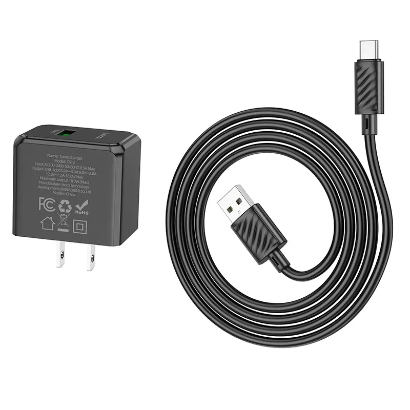 Hoco – Set de Cargador Rápido CS12 Ocean ⚡ QC 3.0 USB-A 18W + Cable Type-C