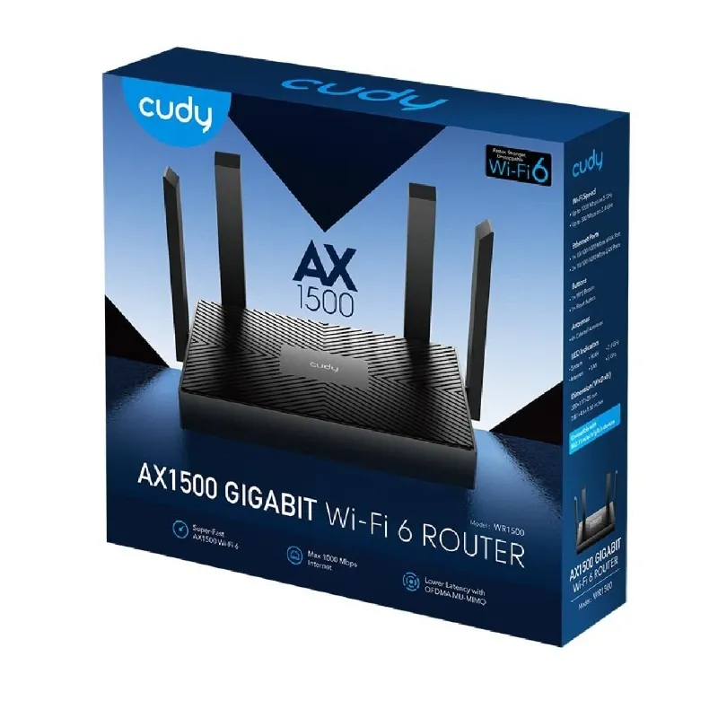 Router WiFi 6 Cudy AX1500 Dual Band 1500Mbps MU-MIMO 4 Antenas WR1500