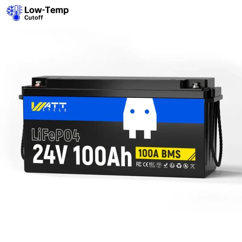WattCycle Batería LiFePO4 24V 100Ah, 2560Wh, BMS 100A, Protección de Baja Temperatura y Conexión Escalable