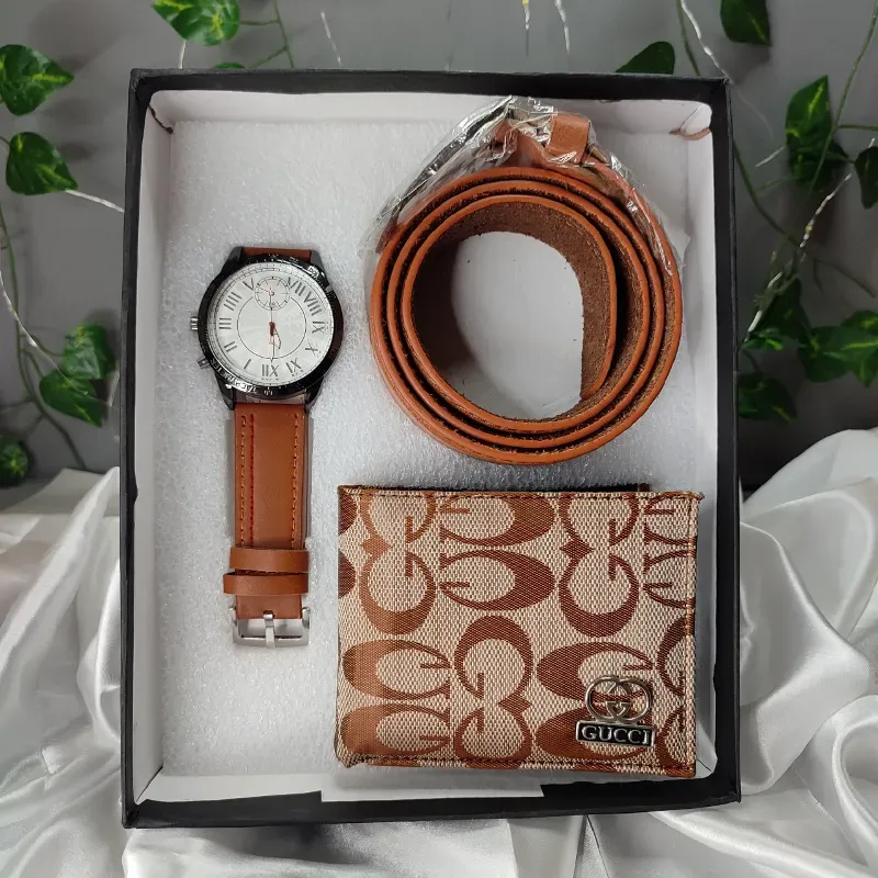 Conjunto de reloj, billetera y cinto