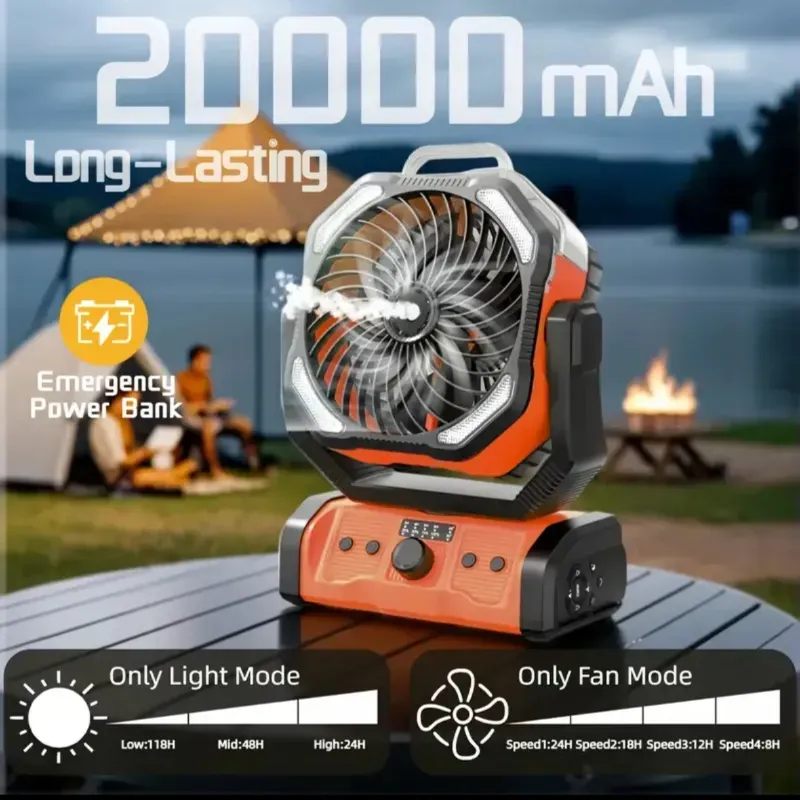 Ventilador de Camping 20000mAh con Nebulizador y Luz LED