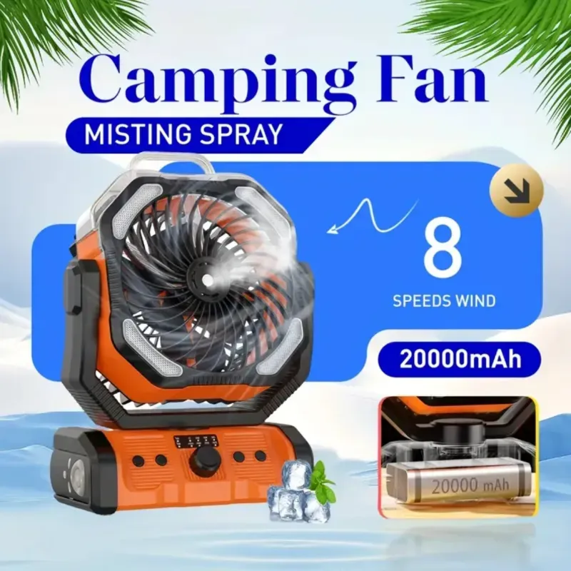 Ventilador de Camping 20000mAh con Nebulizador y Luz LED