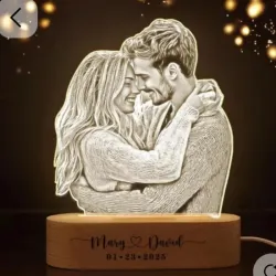 Lamparas con base de madera y fotos cifradas