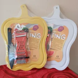 Combo de tabla de cortar, cuchillo y pelador