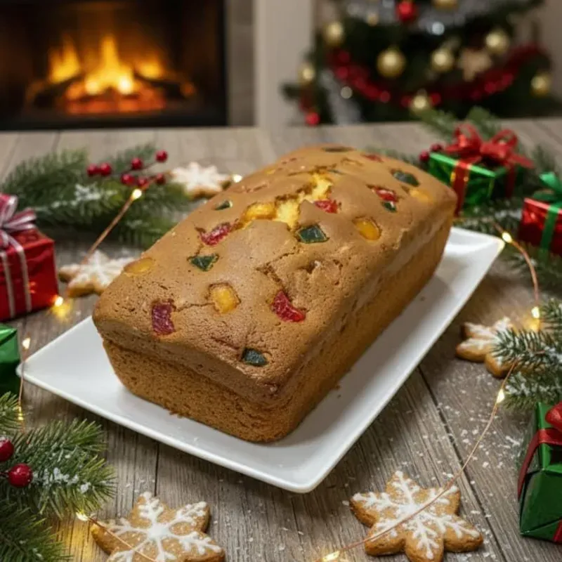 Bizcocho navideño con frutas glaseadas