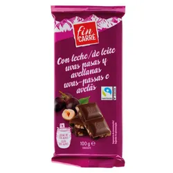 Chocolate con leche /uvas pasas/avellanas