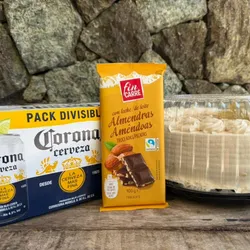 Combo torta+cerveza+barra de chocolate