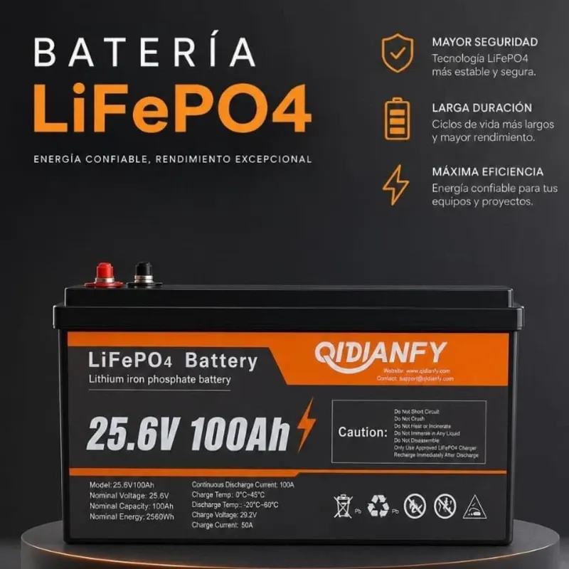 🔋 BaterĂa LiFePO⚡ âś“2560 Wh 25.6V/ 100Ah