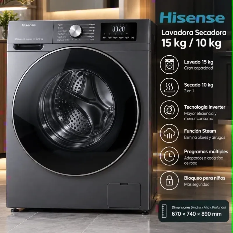 Lavadora Secadora Hisense 15KG
