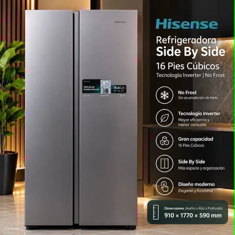 Refrigerador Hisense Side by Side 16 Pies