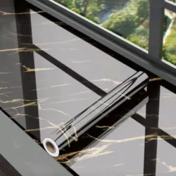 rollo de Papel adesivo color marmol negro y dorado