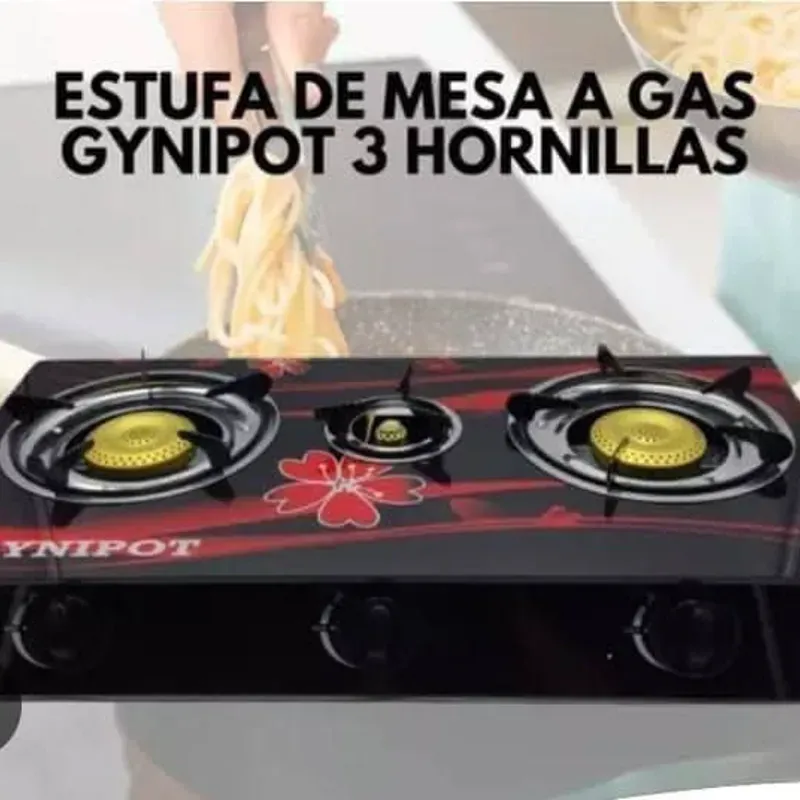 Estufa o cocina de gas de 3 hornillas. Marca GYNIPOT