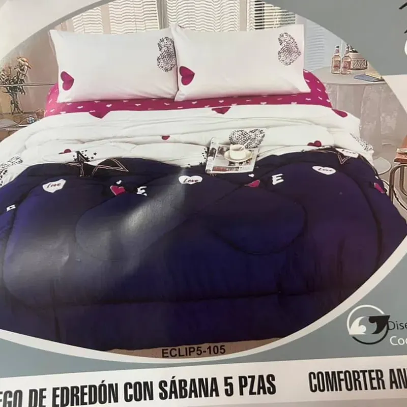 Juego de Edredón con Sábana 5 piezas (Camero-Poliester) 
