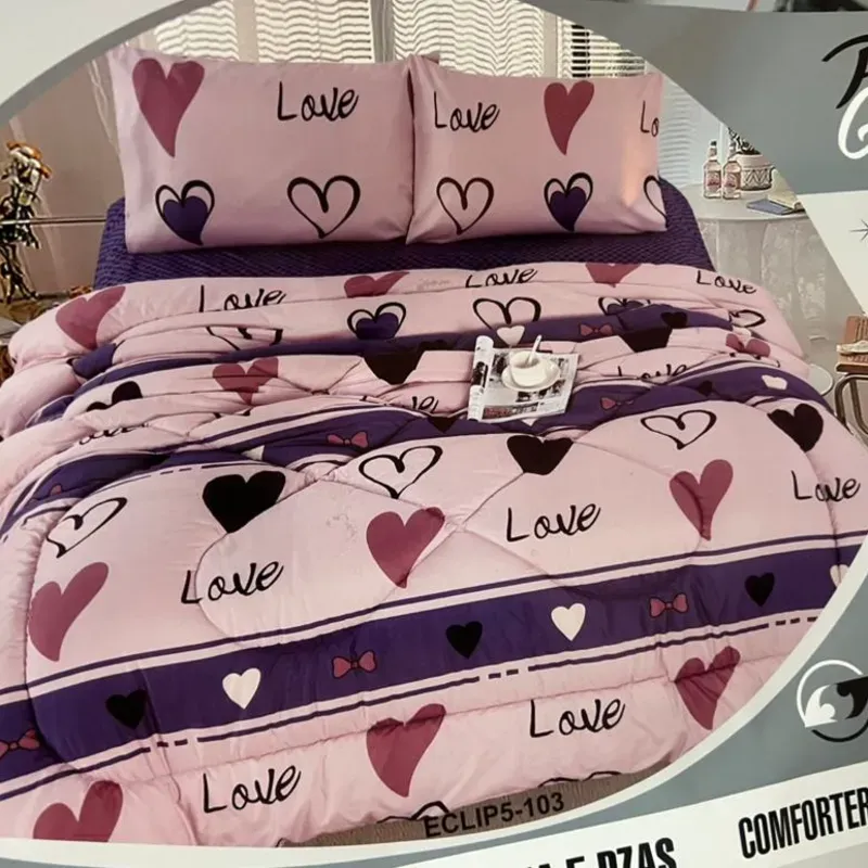 Juego de Edredón con Sábana 5 piezas (Camero-Poliester)