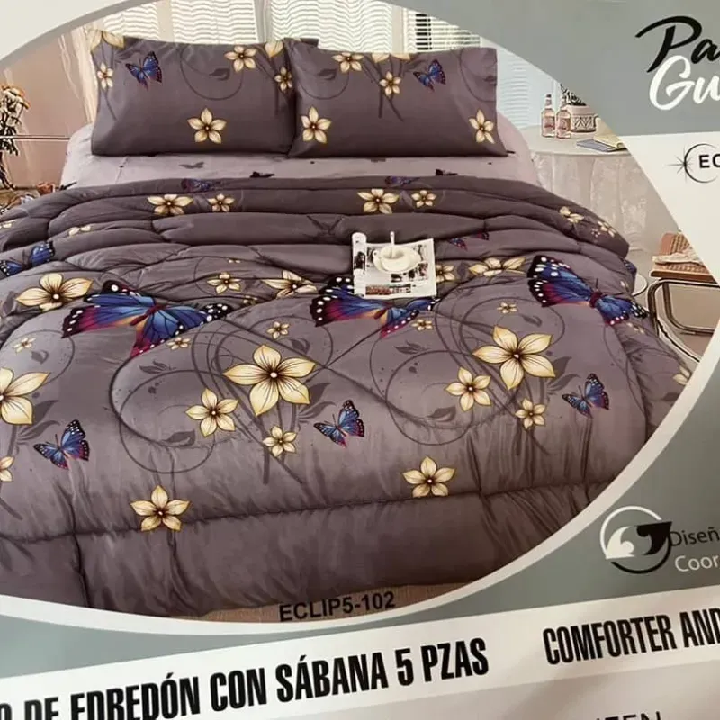 Juego de Edredón con Sábana 5 piezas (Camero-Poliester)