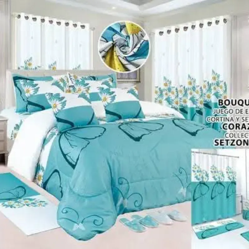 Juego de Edredón de cortina y set de baño 24 piezas