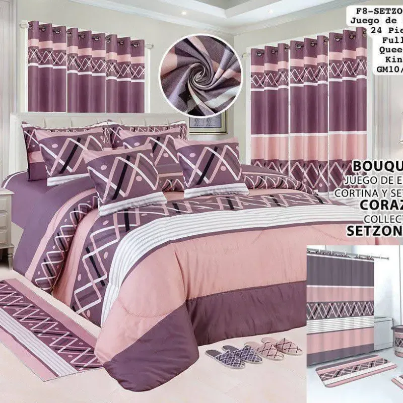Juego de Edredón de cortina y set de baño 24 piezas