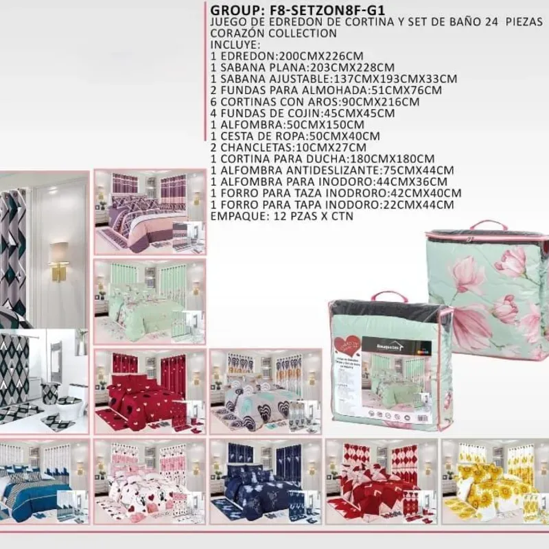 Juego de Edredón de cortina y set de baño 24 piezas