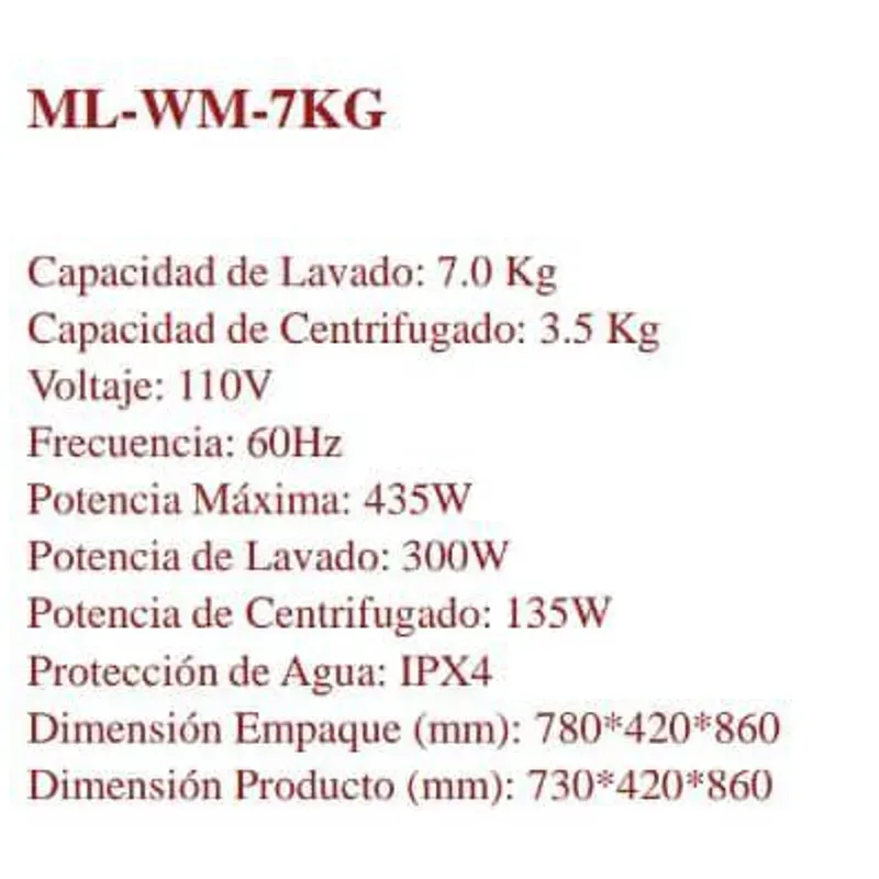 Lavadora Semi-automática de 7kg. Marca: Milexus 