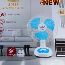 Ventilador recargable de mesa eléctrico y solar (12 pulgadas)