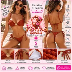 Bikini de tela suave color marrón con detalle concha