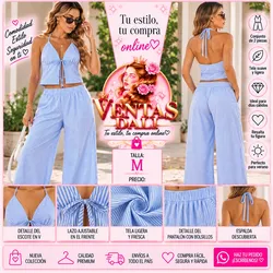 Juego de pantalón y blusa de vuelos de rayas