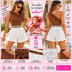 Juego de short blanco y blusa de una manga café