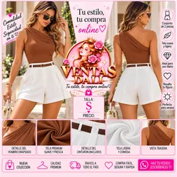 Juego de short blanco y blusa de una manga café